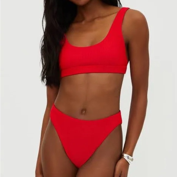 Beach Riot Red Ribbed Scoop Neck Bikini Set - Picture 3 of 7